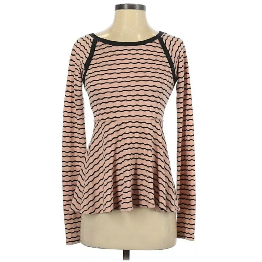 Free People Pink Black Striped Peplum Top